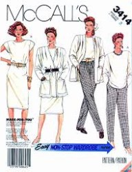 3414 MCCALLS 1987 UNLINED FLARE JACKET, SS-LS TOP, BOTTOMS PATTERN 22, 20